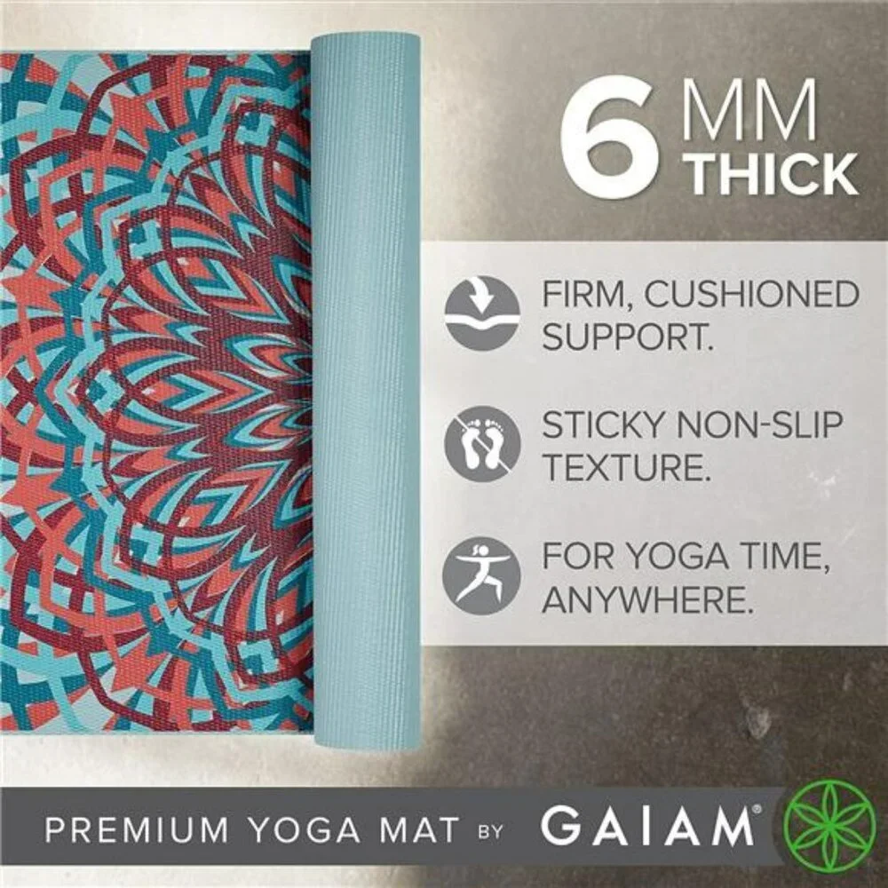 Gaiam Extra Thick Yoga Mat Non Slip 6mm Pilates Exercise Fitness Mat 68x24
